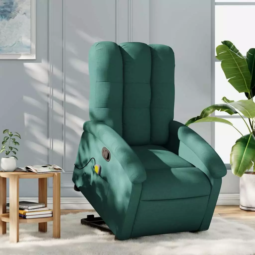 vidaXL Stand Up Massage Recliner Chair Dark Green Fabric Lift Assist