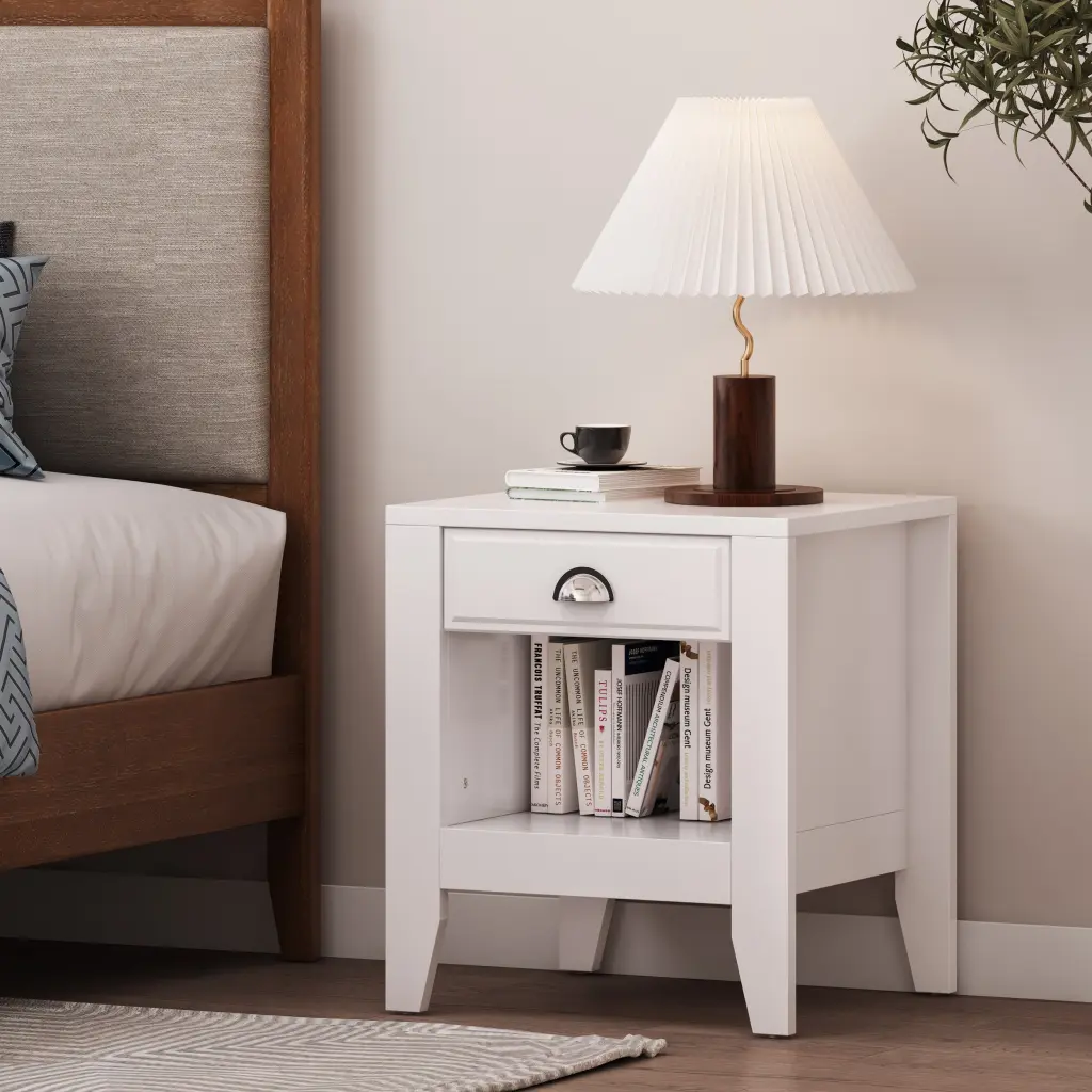White MDF Side Table Living Room or Bedroom nh-sunfay