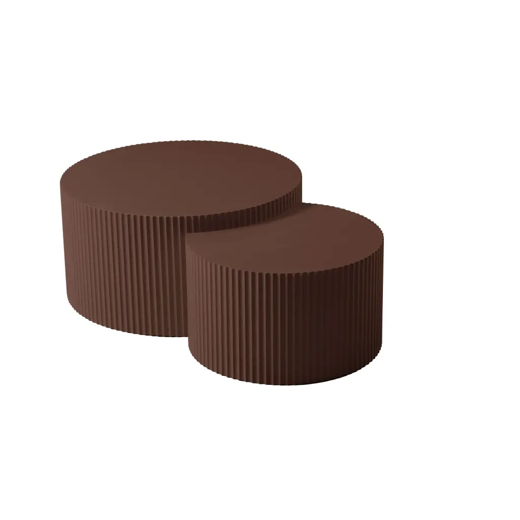 Artisan-made Relief MDF Nesting Table Set 2 Round and Half Moon Shape justone interior