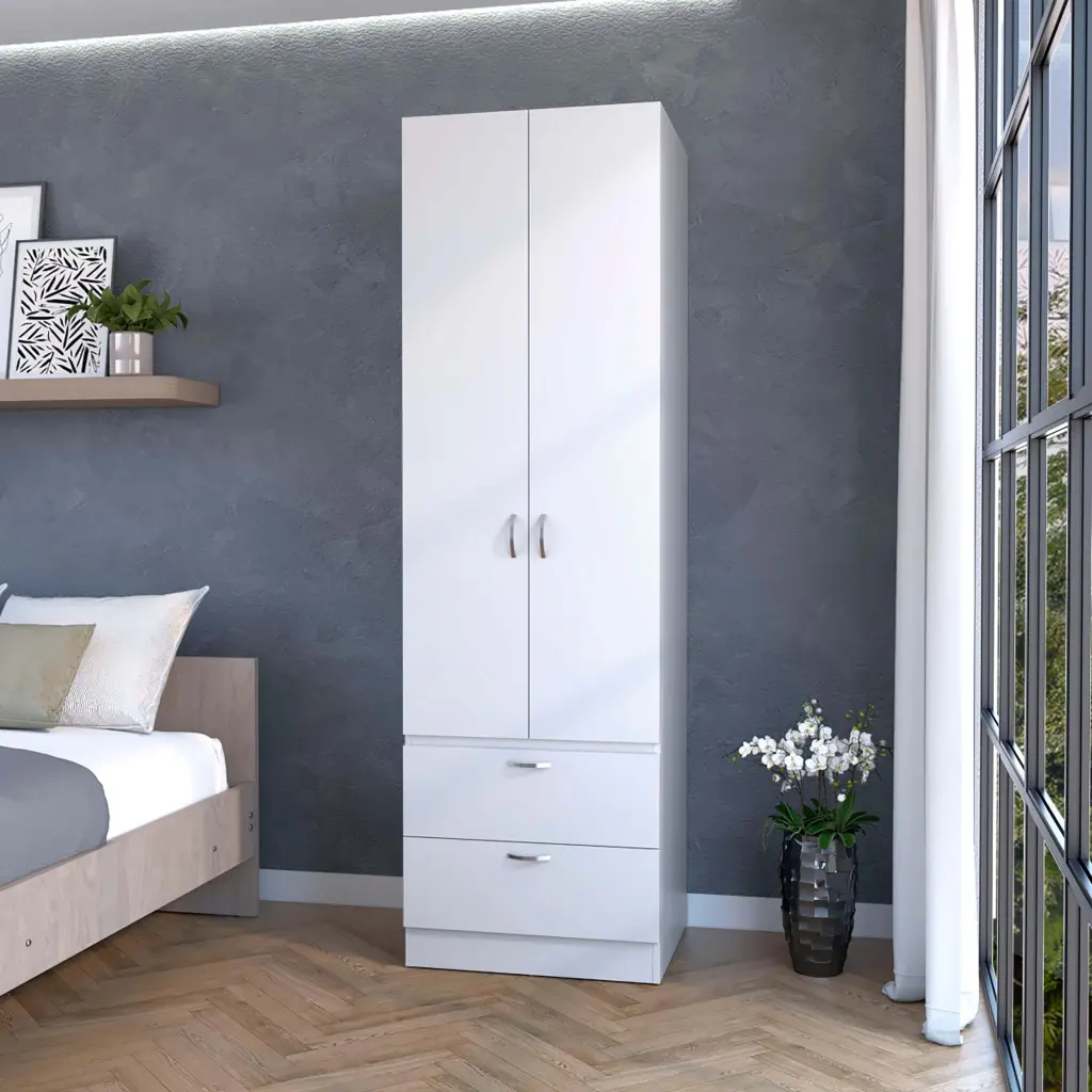 White 2 Door 2 Drawer Wardrobe Melamine Bedroom Storage Cabinet furniture max