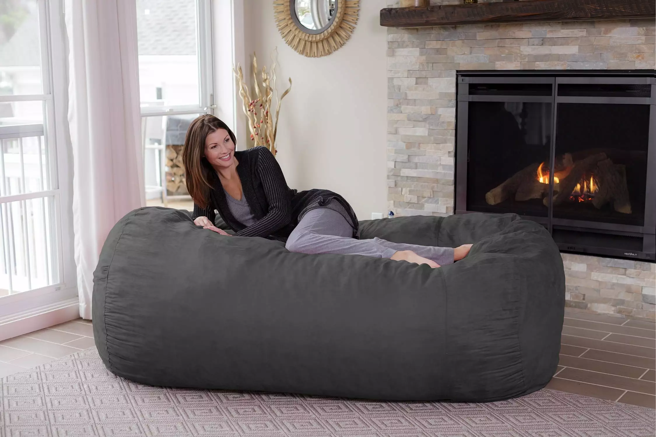 Chill Sack Bean Bag Chair Memory Foam Lounger Microsuede Cover 6 ft Gray