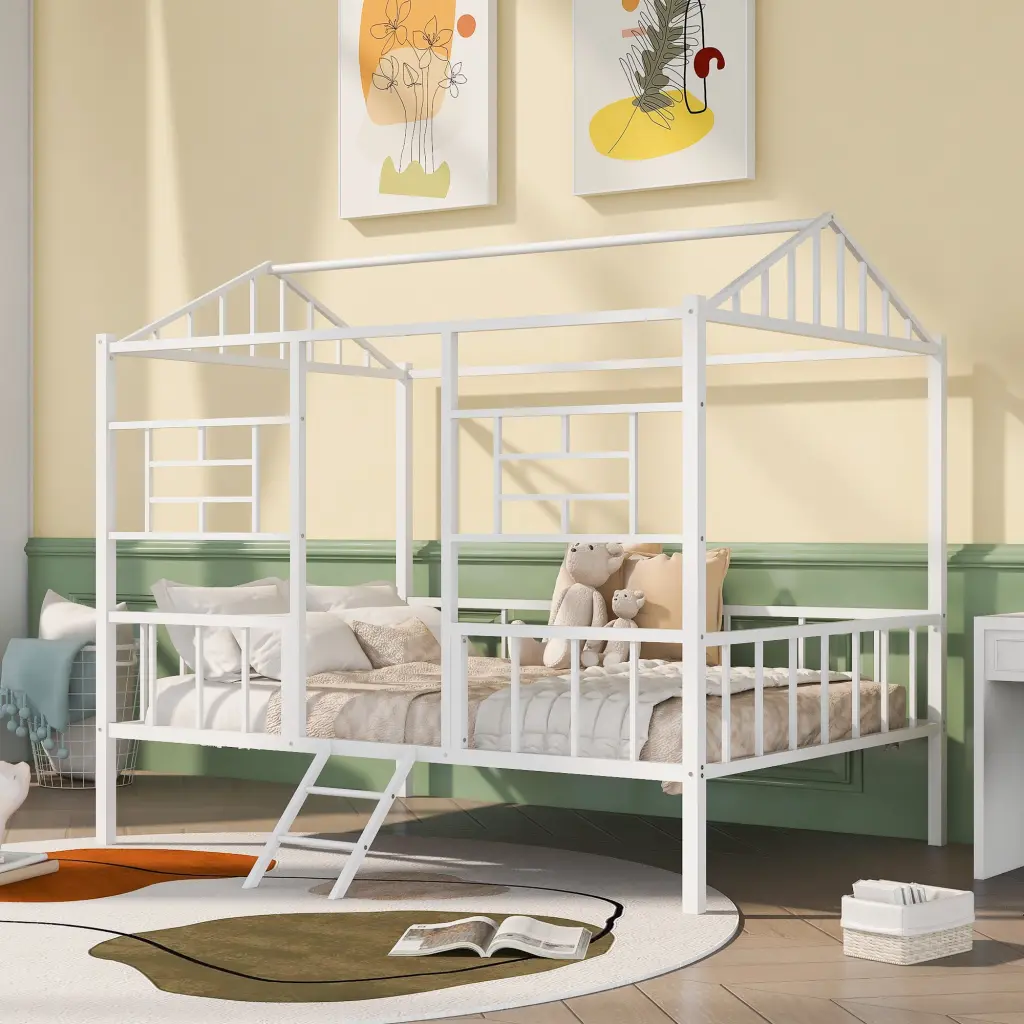 Metal Full Size Bed Frame Slatted Support No Box Spring Needed lucky furniture