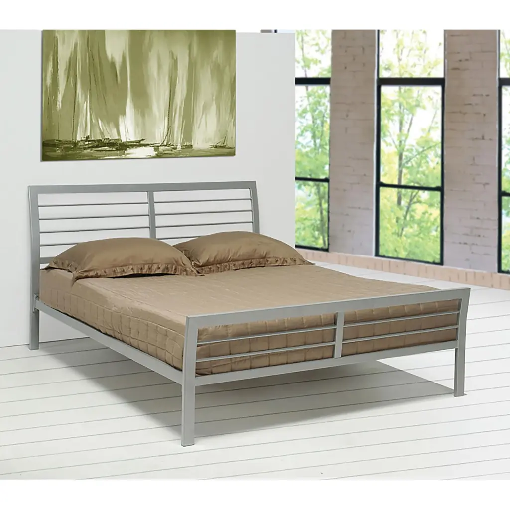 Full Size Silver Metal Bed Frame No Box Spring Required furniture max