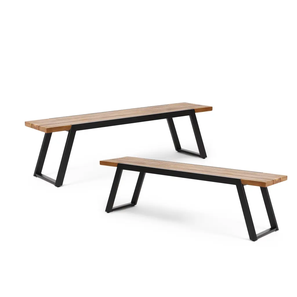 Gaylor Bench Set 2 Black Metal Waterproof Fabric Outdoor Use nh-perfect home