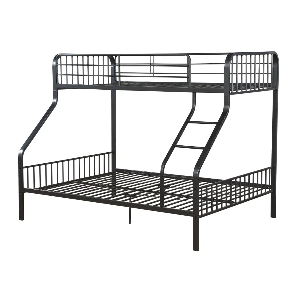 Gunmetal Twin XL Queen Bunk Bed Constructed Ladder Gunmetal White Metal Frame furniture max