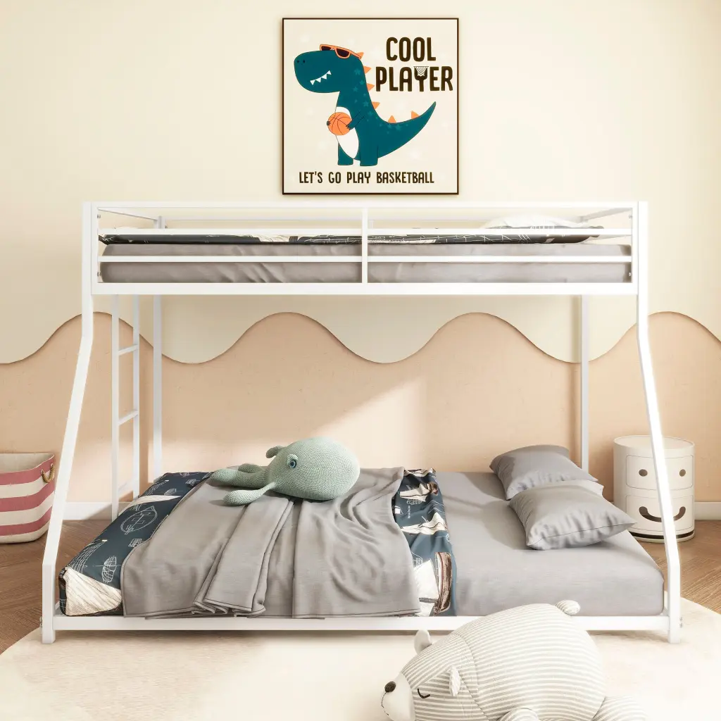 Adam Twin Over Full Metal Bunk Bed White No Box Spring Required house - home furniture