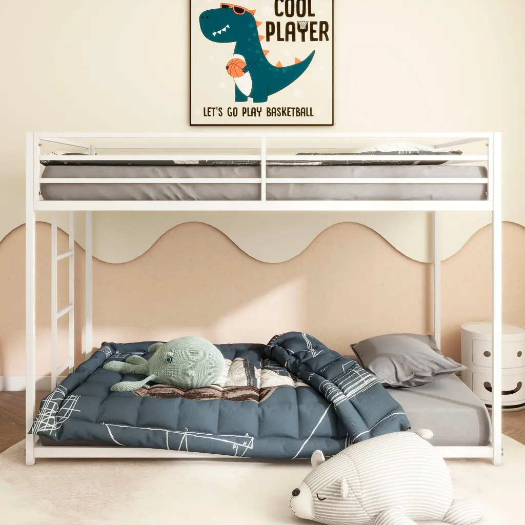 Adam Twin Over Twin Metal Bunk Bed White Twin Box Spring Not Required house - home furniture