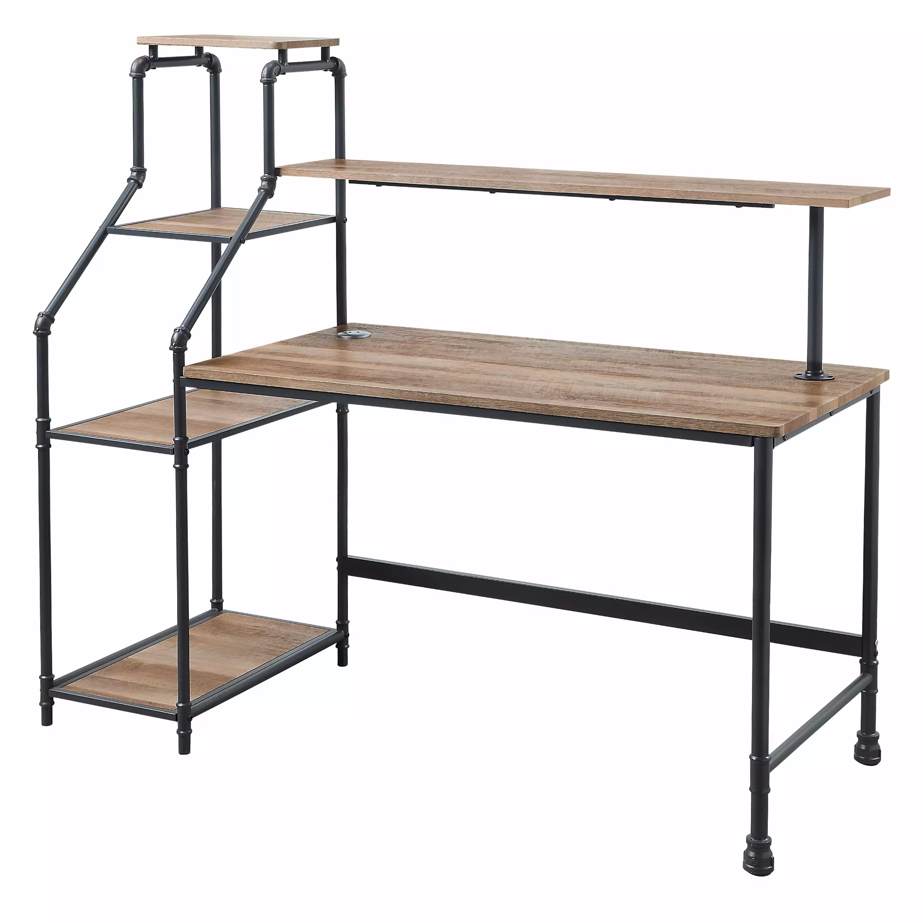 Furniture America Asher Metal 61- Corner Desk LED Light Oak