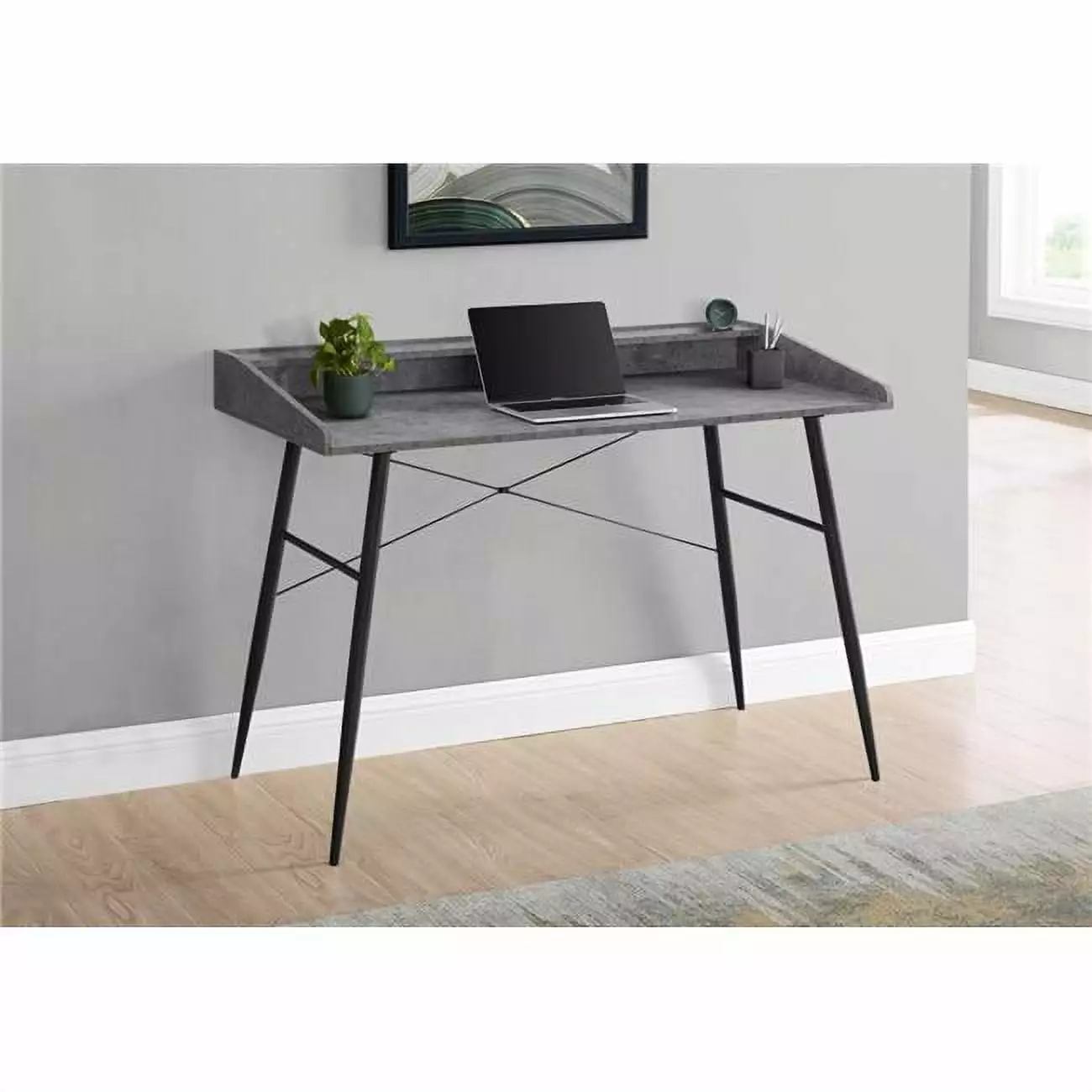 Monarch Specialties I 7540 48 . Metal Computer Desk Grey Stone-Look - Black