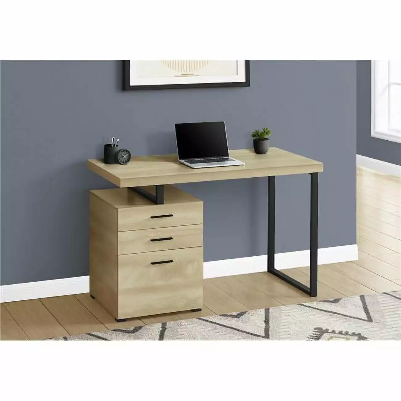 Monarch Specialties I 7643 48 . Left & Right Face Metal Computer Desk Natural and Black - Dual-Sided Office Desk