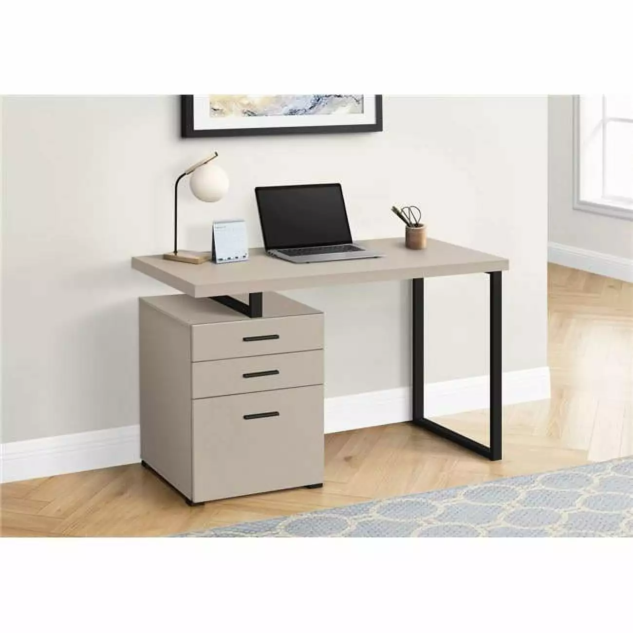 Monarch Specialties 48 Left and Right Metal Computer Desk - Modern Taupe and Black Office Desk