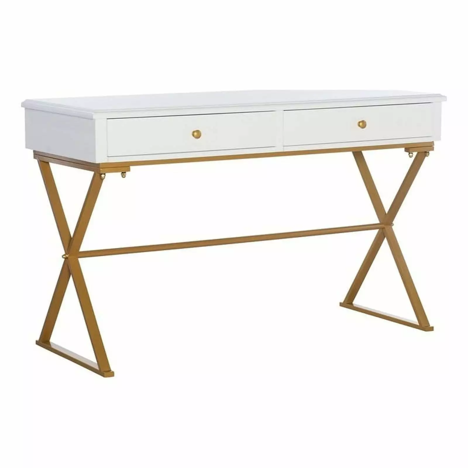 Pemberly Row Modern Two Drawer Metal Desk White Sleek Home Office Furniture