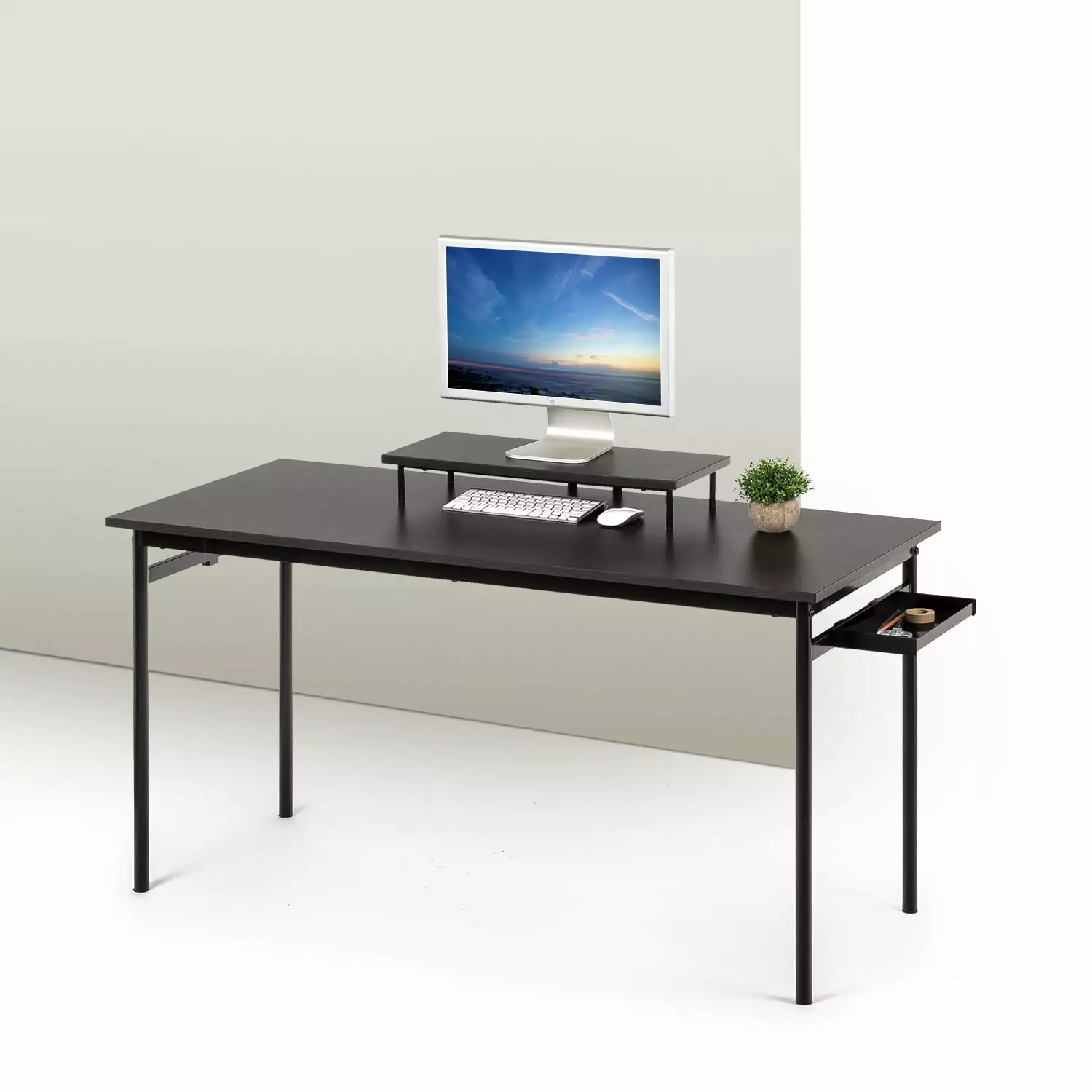 Zinus Tresa Black Metal Desk - 23 x 55 x 29 Storage and Monitor Stand