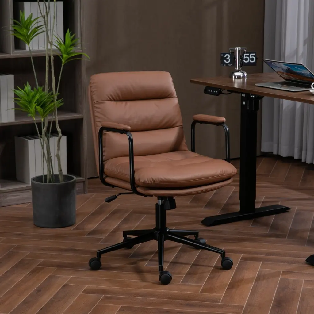 Tinquire Mid Back Home Office Desk Chair Wheels and Adjustable Arms a-a furniture