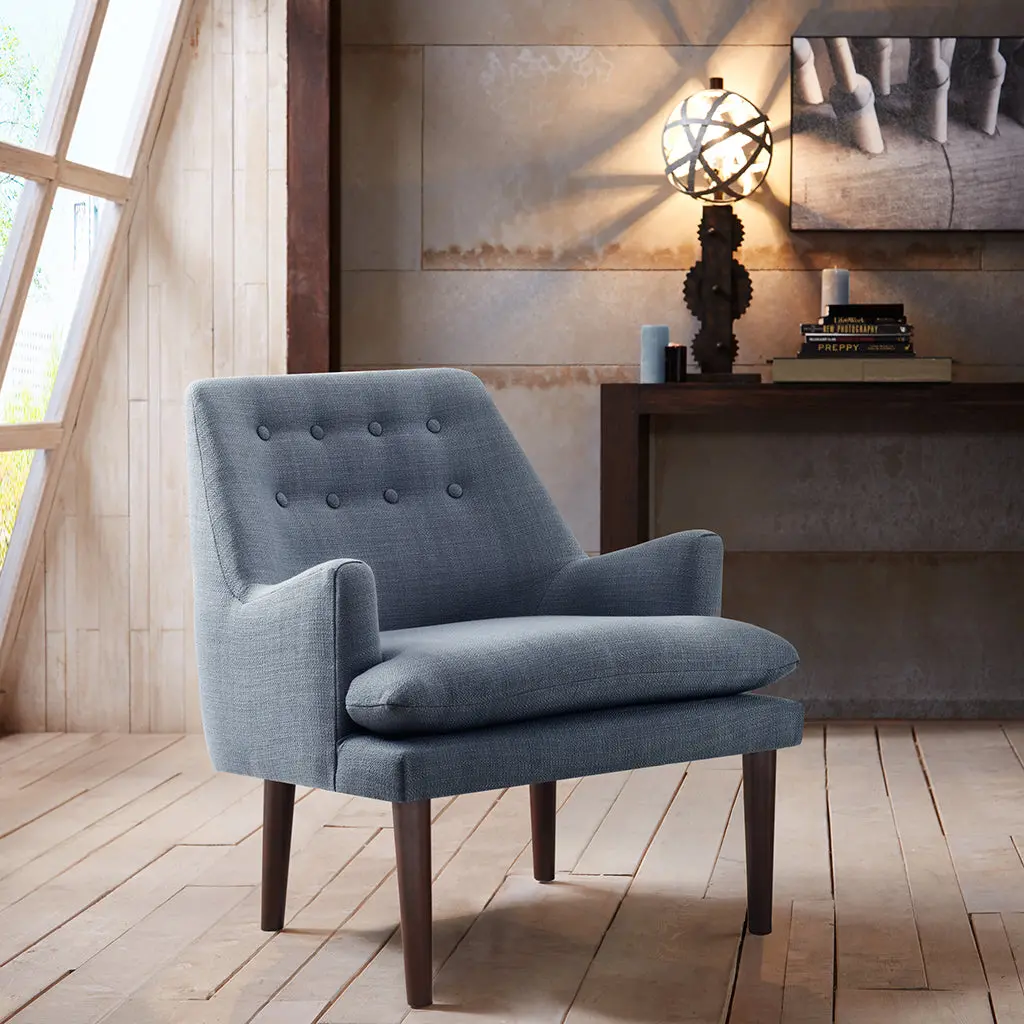 Mid Century Accent Chair Blue Polyester Modern Living Room Seating jla