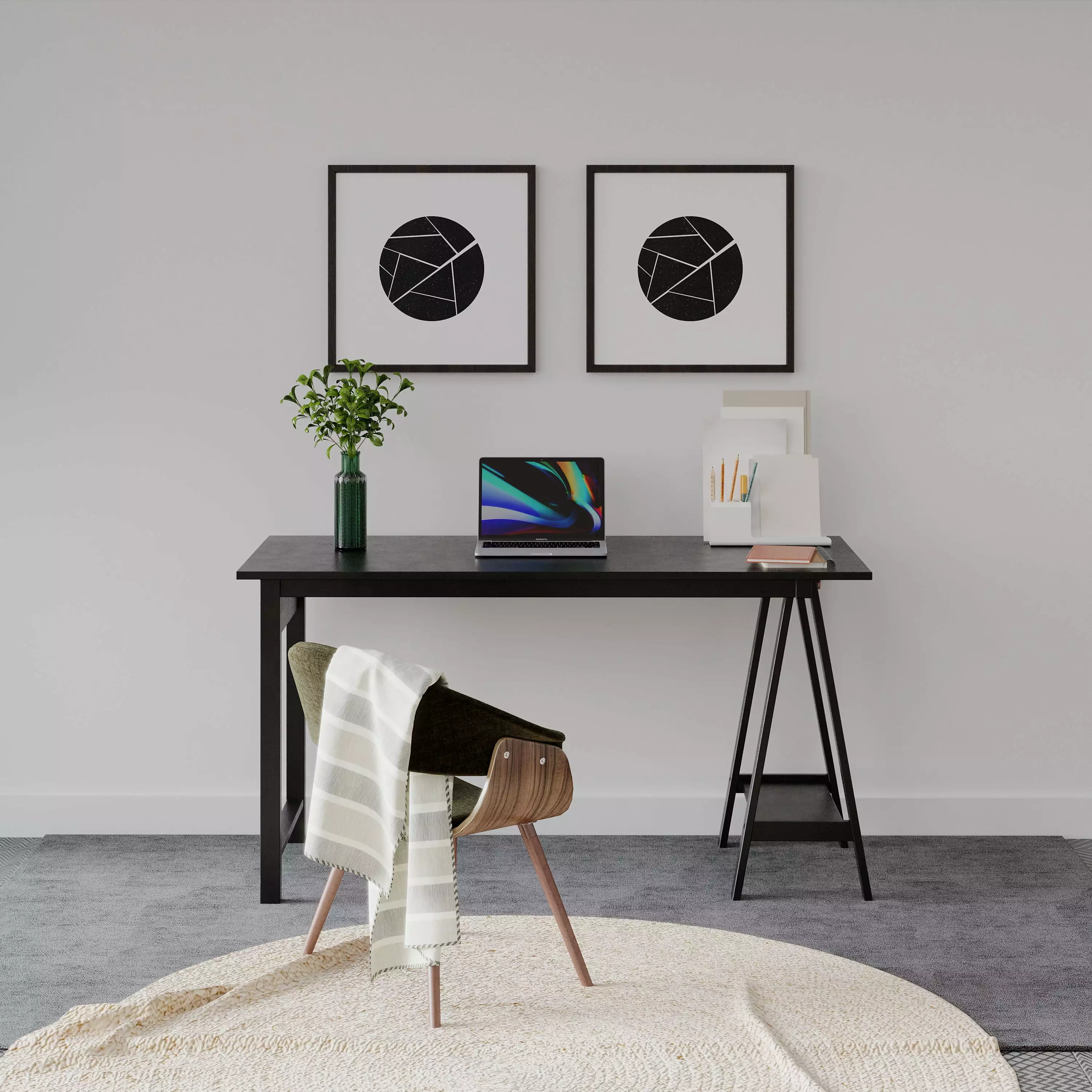 DG Casa Marine Black Mid Century 55 Desk - Modern Home Office Desk