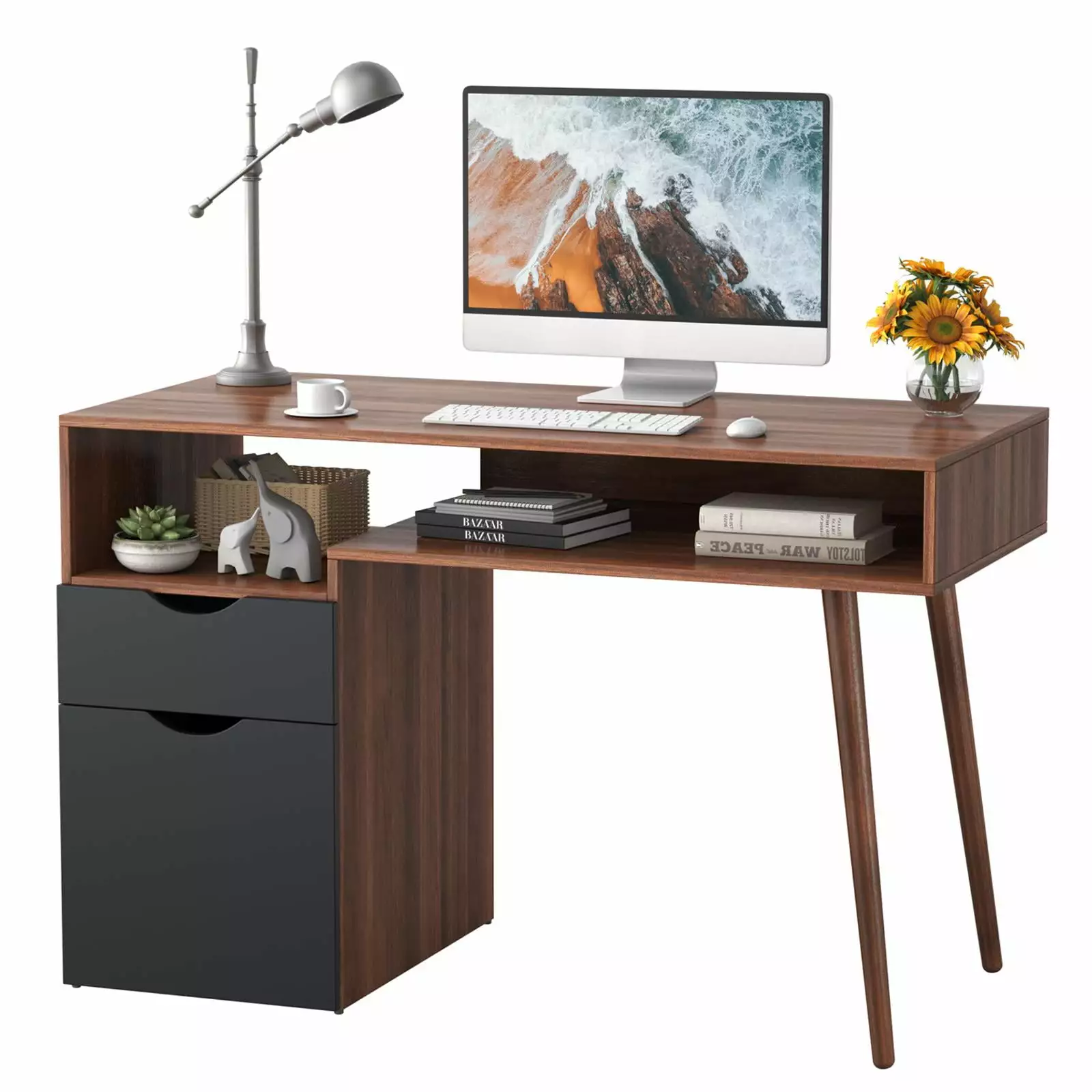 Giantex Computer Desk Door Cabinet Drawer Mid-Century Writing Table