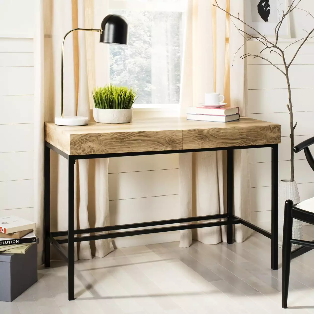 SAFAVIEH Patrick Mid-Century 2 Drawer Desk Oak and Black