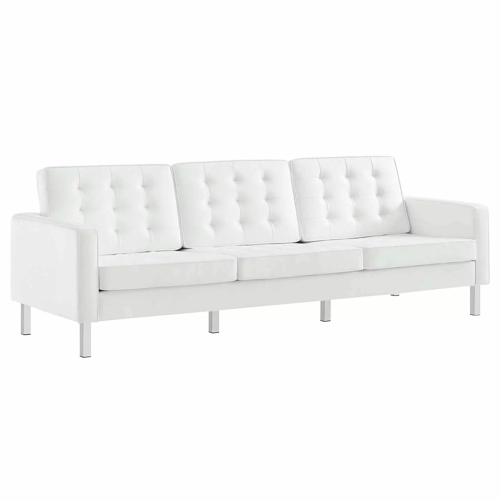 Florence Sofa - Modern Tufted Couch Vegan White Leather - Mid Century Design MSF FURNITURE