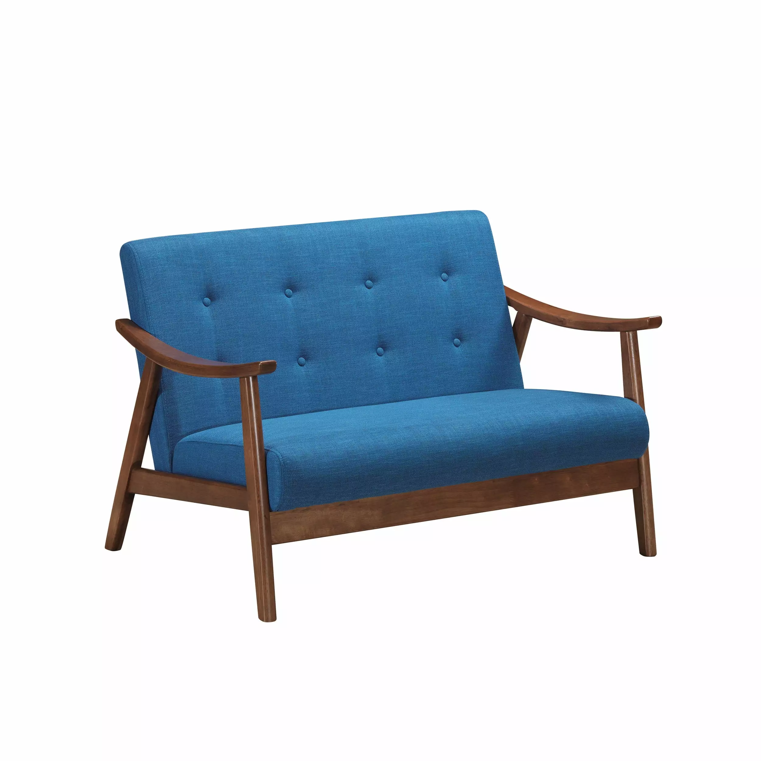 Buda Mid Century Modern Settee Navy Blue and Brown GDFSTUDIO