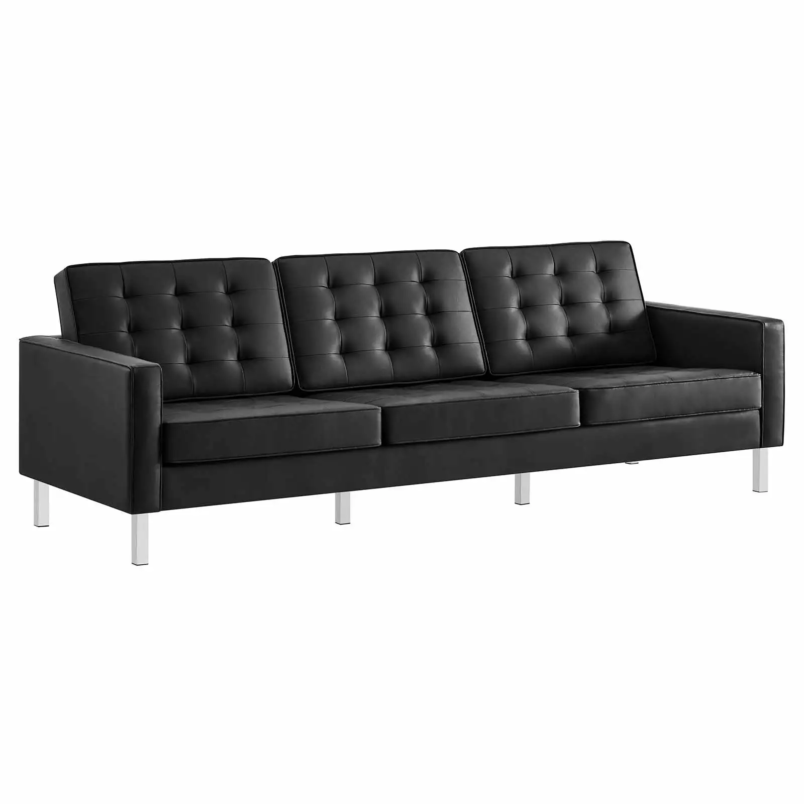 Florence Sofa Modern Tufted Couch Mid Century Vegan Black Leather MSF FURNITURE
