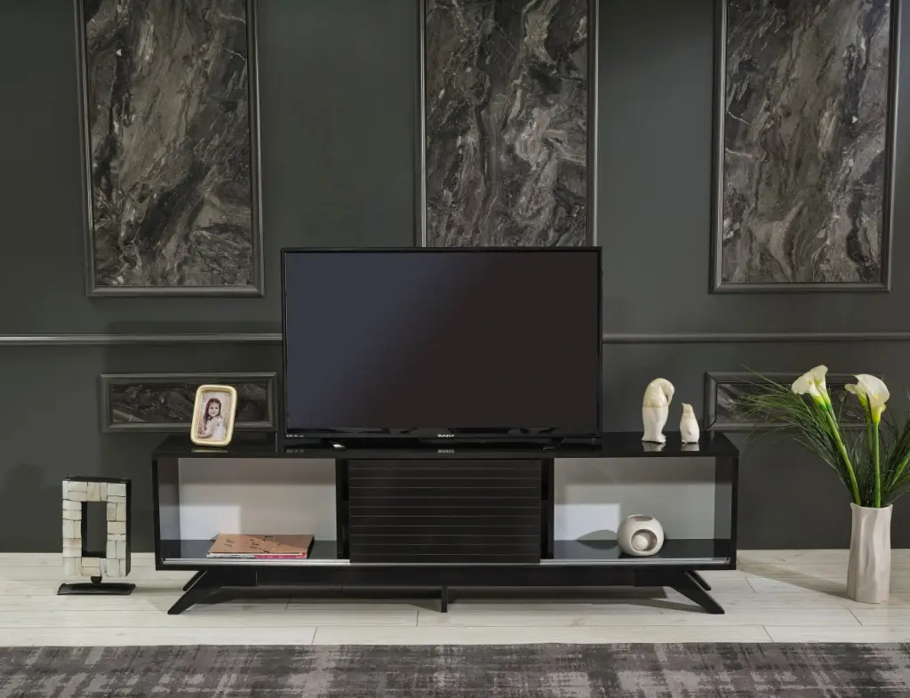 Furnishome Luxia Mid Century Modern TV Stand 2 Sliding Doors furnia