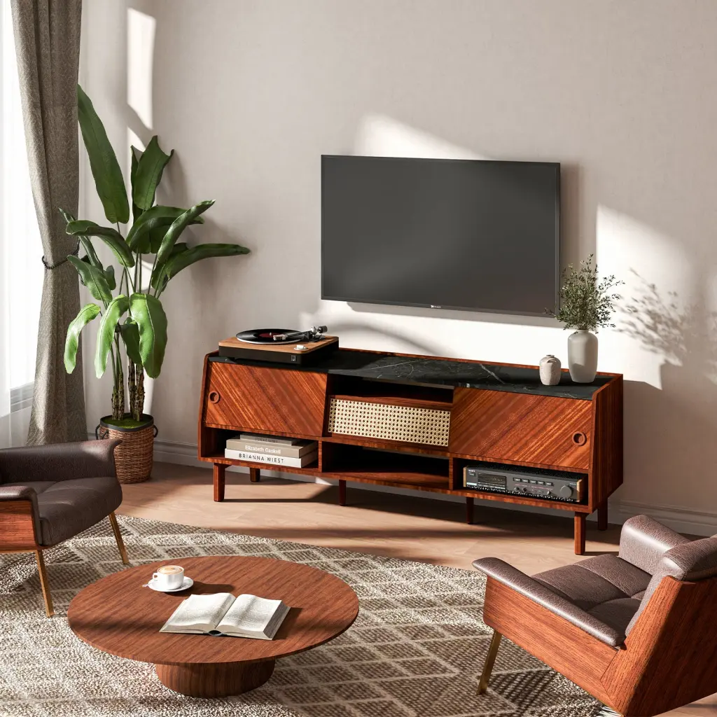 Tv Stand 75 Inch Tv Mid Century Modern Entertainment Center Storage vanvusonfurniture