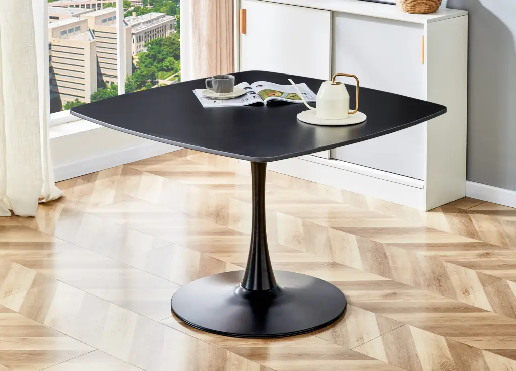 42.1 Inch Black Mid Century Dining Table 4-6 People Round Modern Kitchen Table rnb
