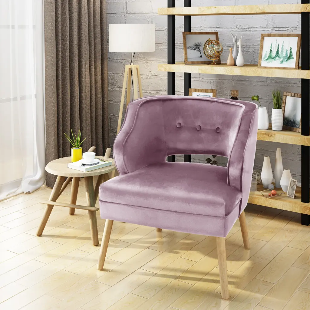 Michaela Mid Century Velvet Tufted Accent Chair Light Lavender nh-cozy home