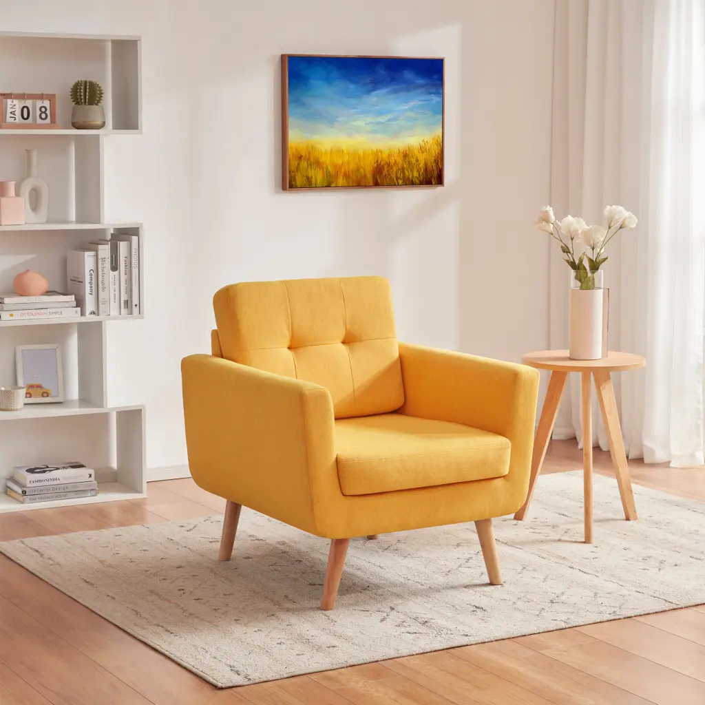 Linen Fabric Accent Chair, Mid Century Modern Armchair Living Room xichen indoor furniture co.- ltd