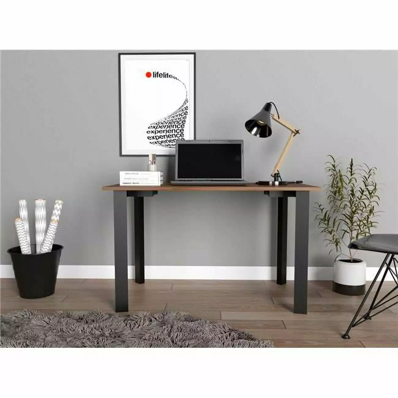 HomeRoots 403808 Minimalist Black Computer Table Desk - Mahogany Finish Modern Offices
