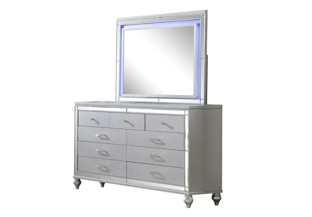 Sterling Mirror Framed Dresser Made Wood Silver Color 5 Drawer Dresser galaxy home furnishings