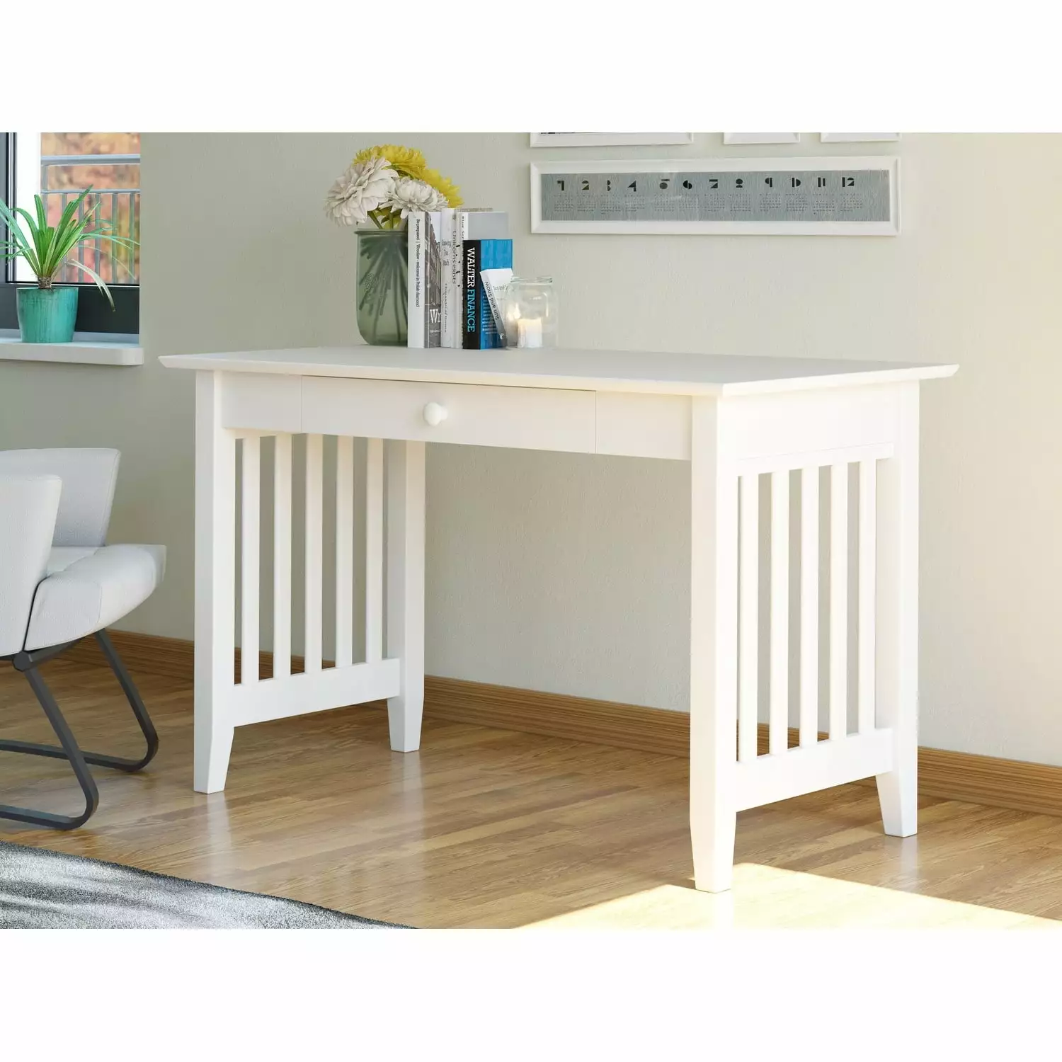 Copper Grove Mission Solid Wood Writing Desk Drawer White - Classic Home Office Desk