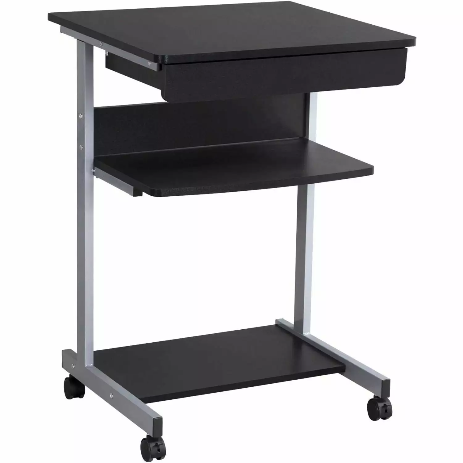 HElectQRIN Mobile Computer Desks Keyboard Tray Printer Shelf and Monitor Stand Small Space Home Office Furniture Black