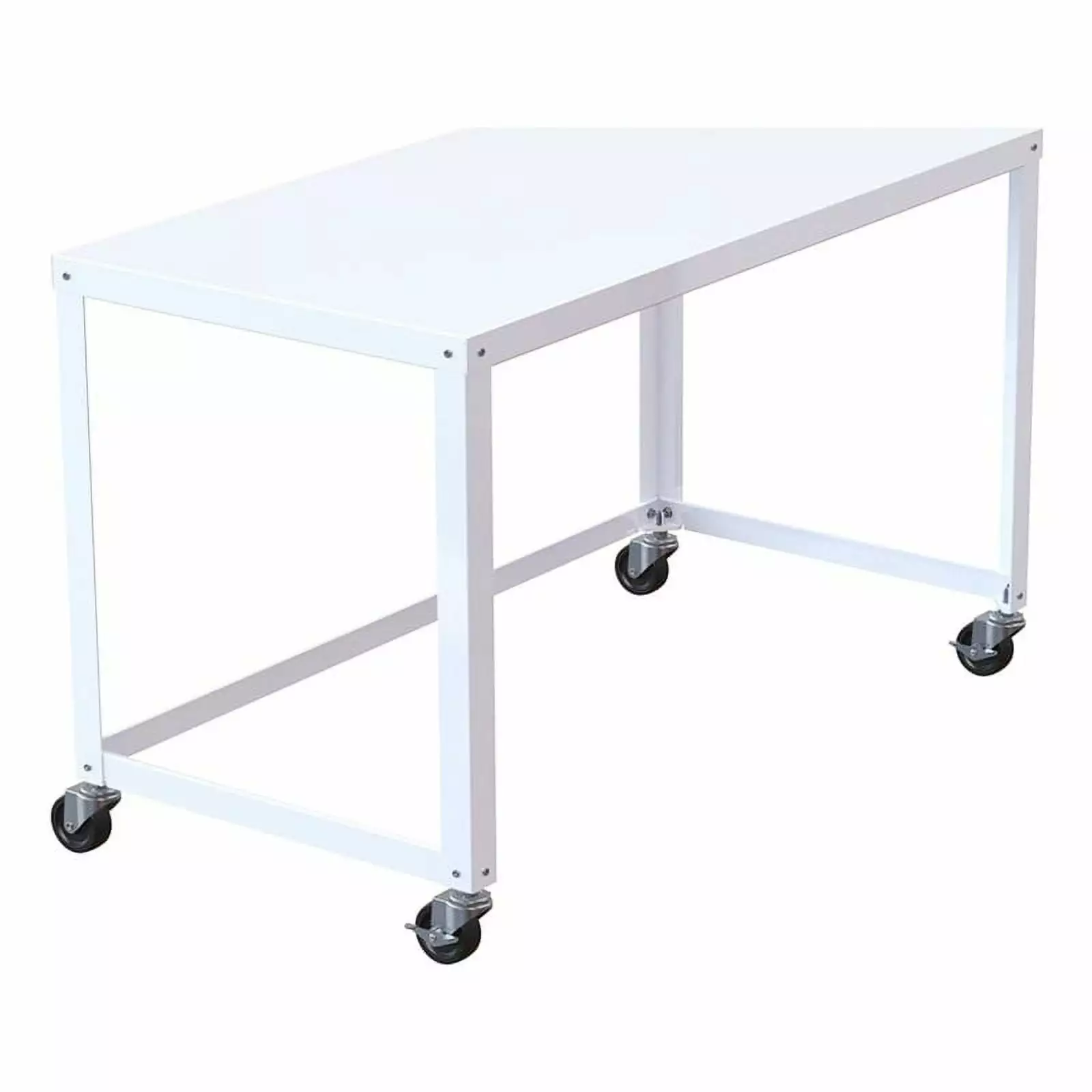 Pemberly Row 48 Modern Durable Metal 2 Casters Mobile Desk White Portable Office Desk