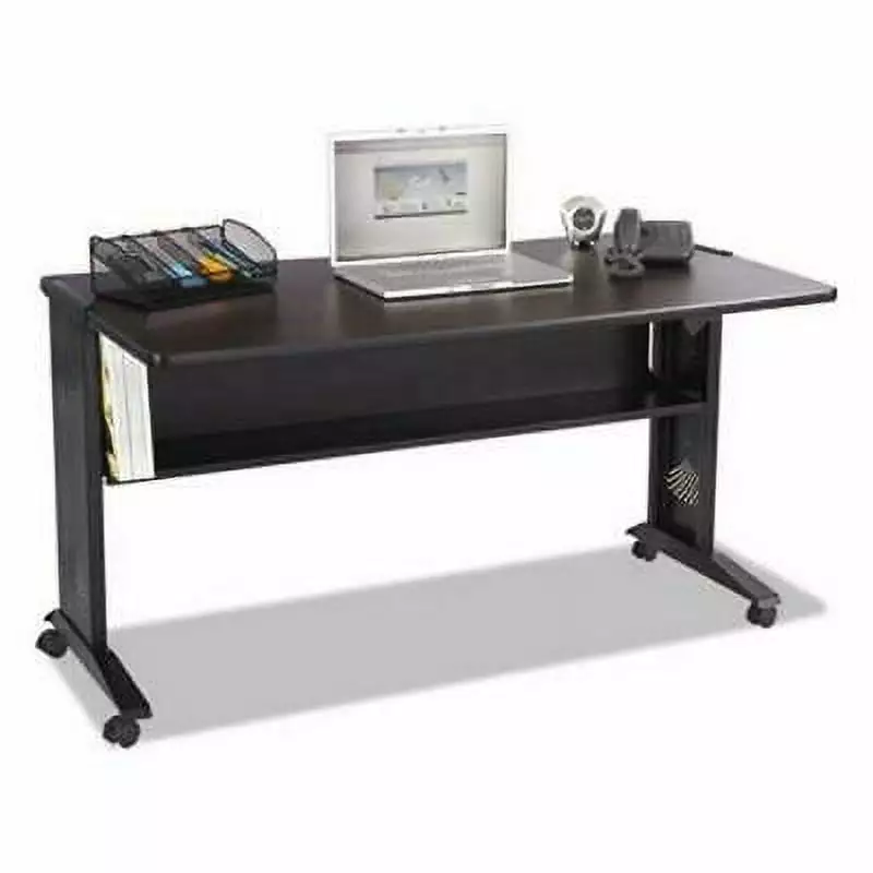 Safco Mobile Computer Desk Reversible Top Mahogany Oak and Black