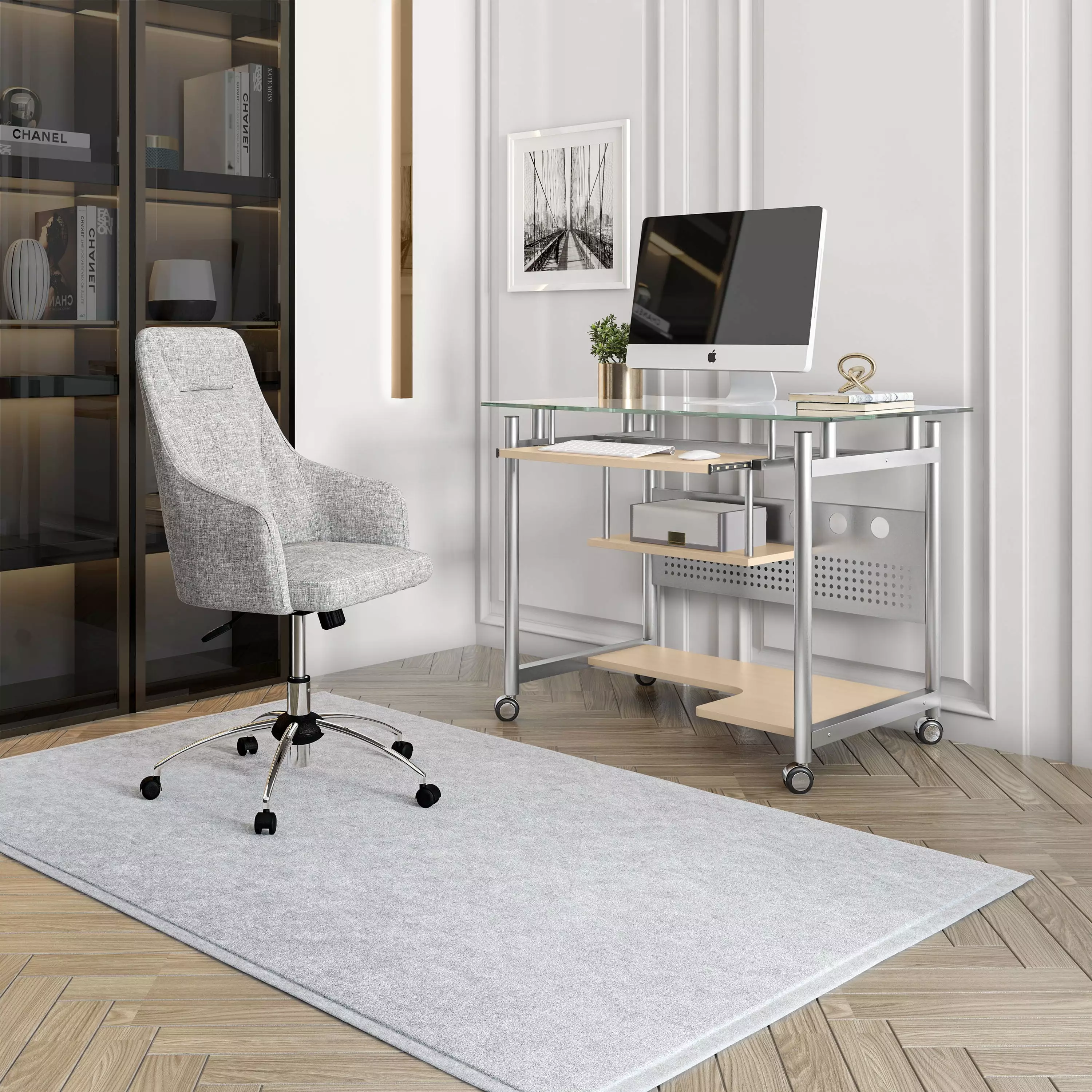 Techni Mobili Rolling Computer Desk Keyboard Panel CPU Shelf and Wheels