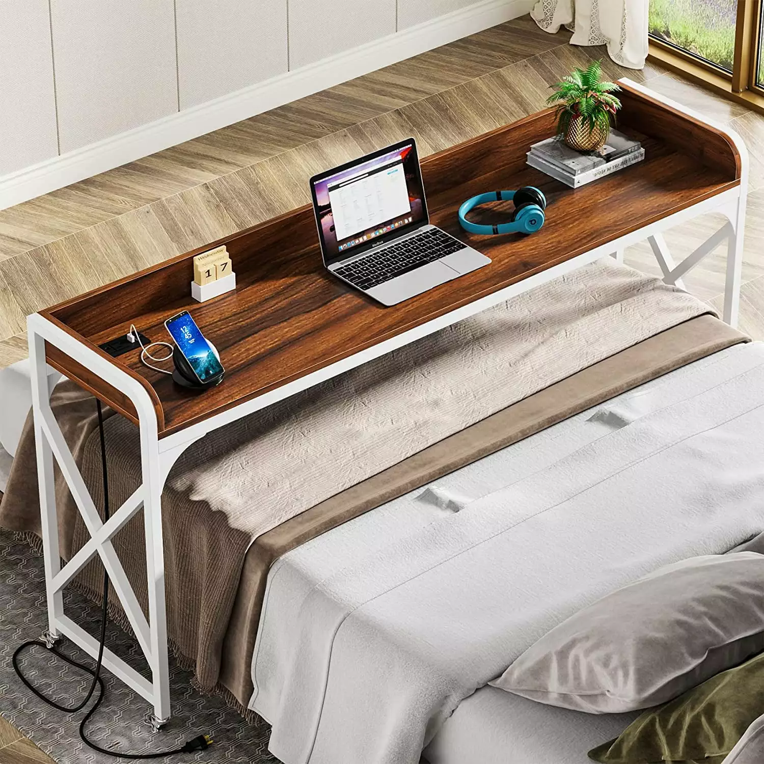 Tribesigns Mobile 70.8 Over Bed Desk Outlet USB & Wheels