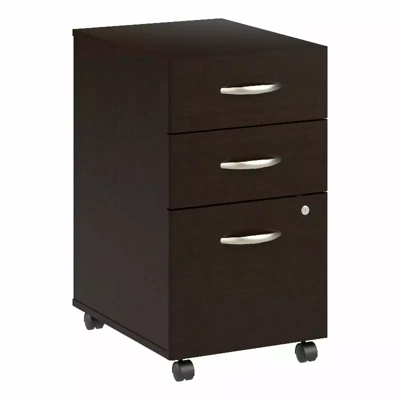 Arrive 3 Drawer Mobile File Cabinet Mocha Cherry Engineered Wood Office Storage Cabinet BBF
