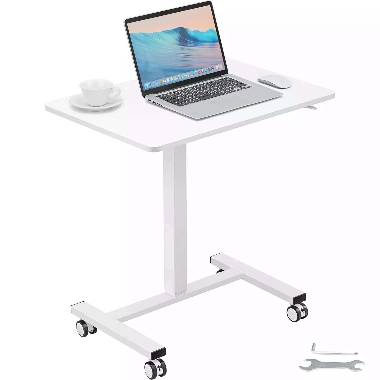 BENTISM Mobile Standing Desk 28-44 Gas-Spring Height Adjustable Swivel Wheels Home Office