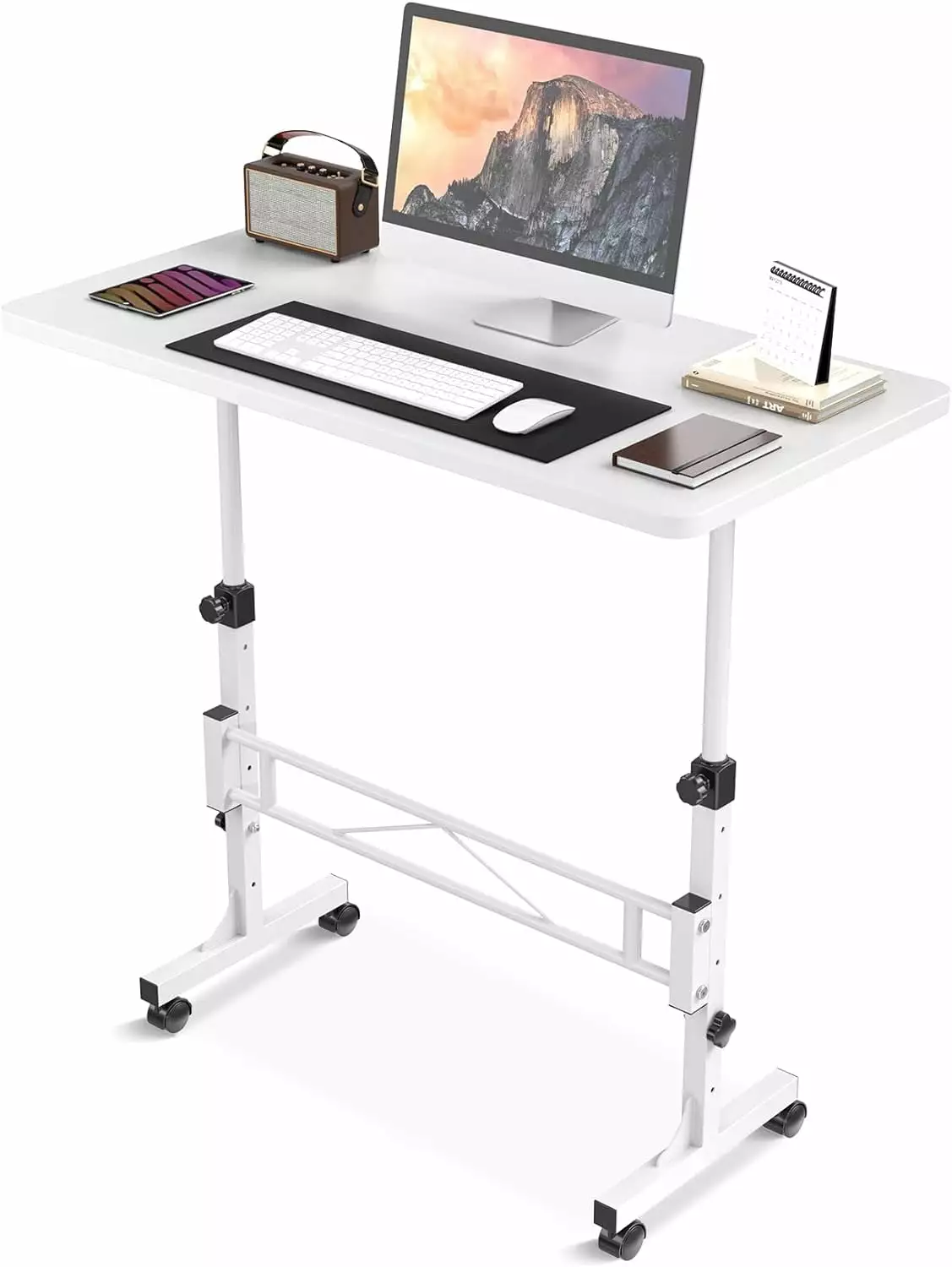 Small Standing Desk Adjustable Height Mobile Stand Up Desk Wheels 32 Inch Portable Rolling Desk Small Computer Desk byt