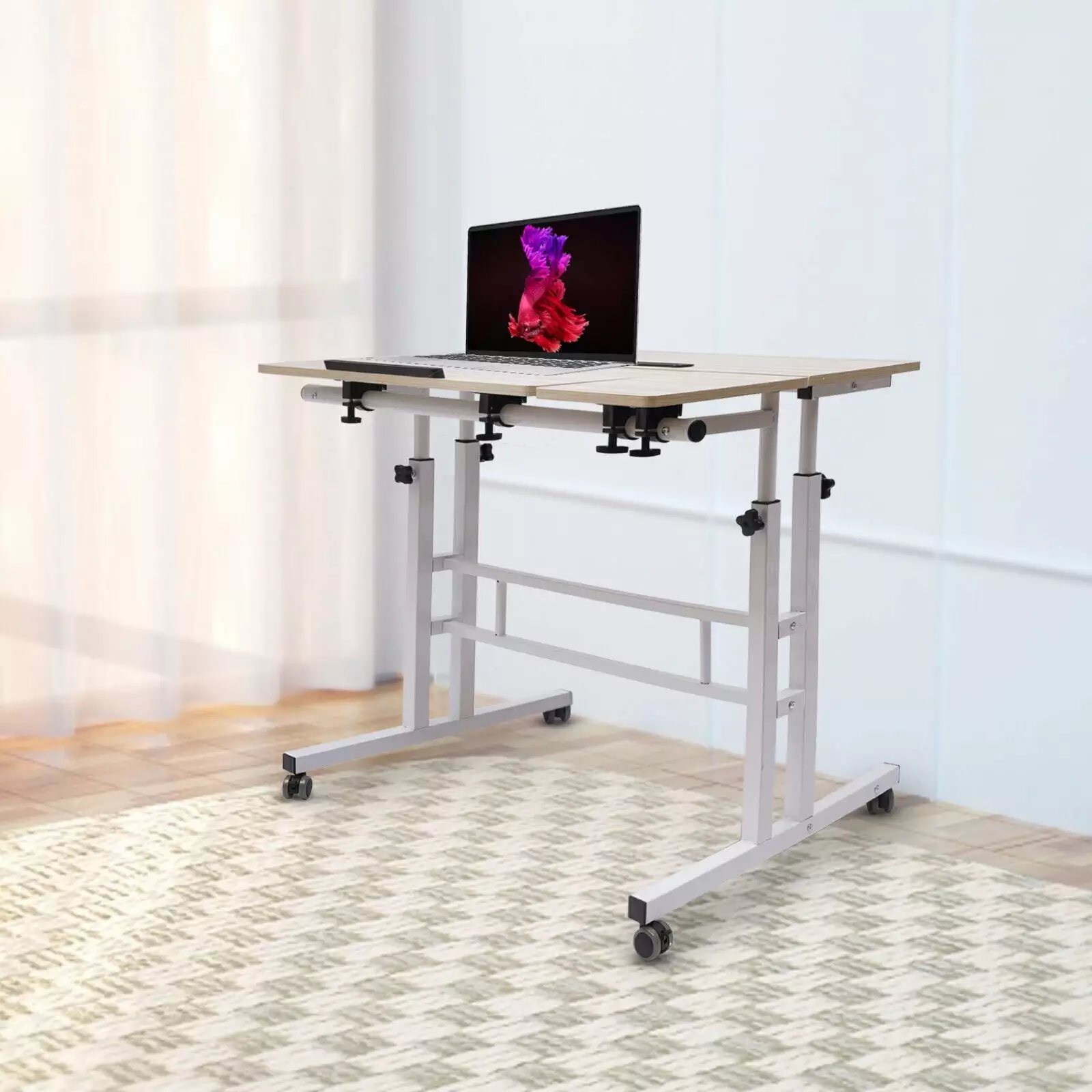 Denest Mobile Standing Desk Adjustable Height Rolling Desk Wheels Home Office