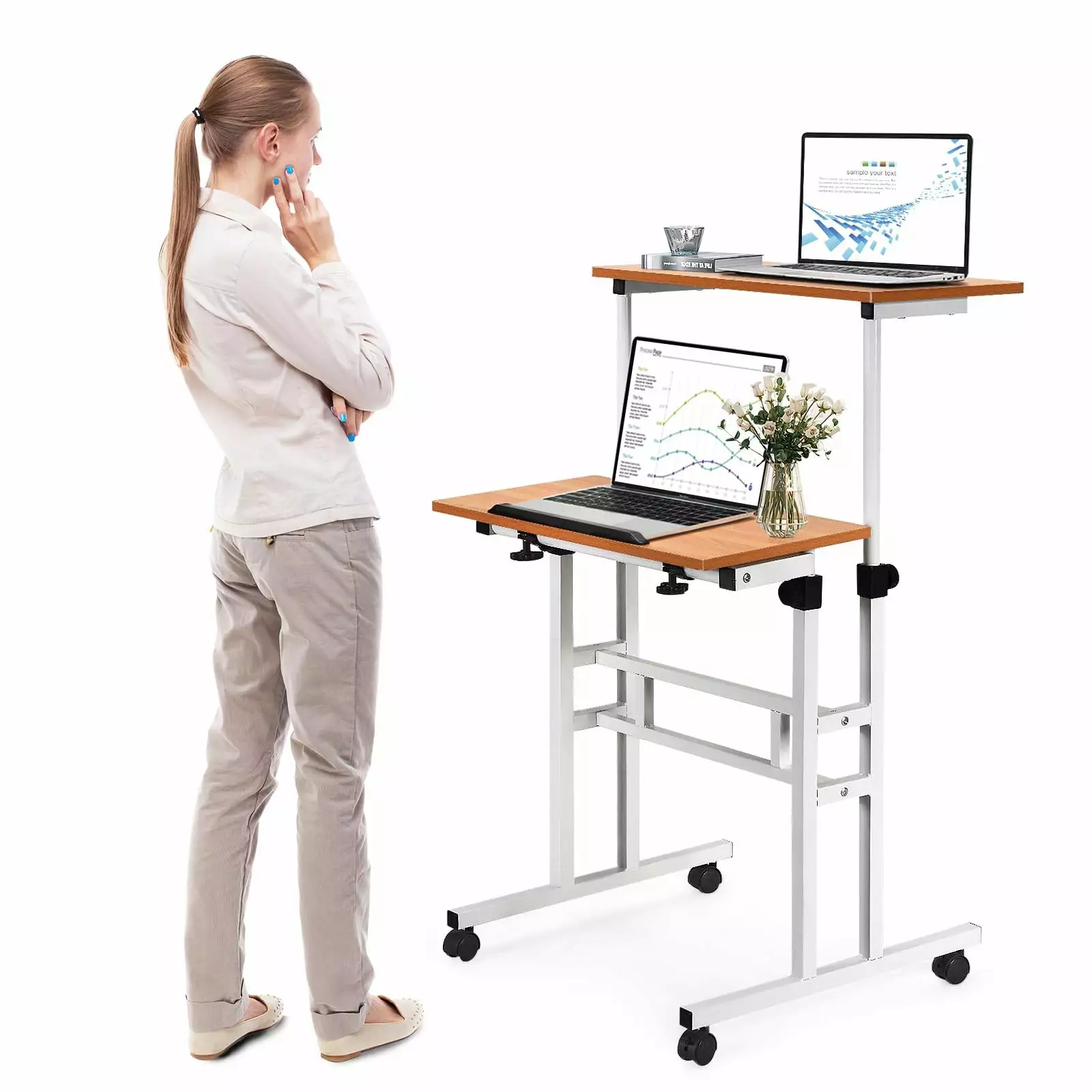Giantex Mobile Standing Desk Height Adjustable Lockable Casters Home Office