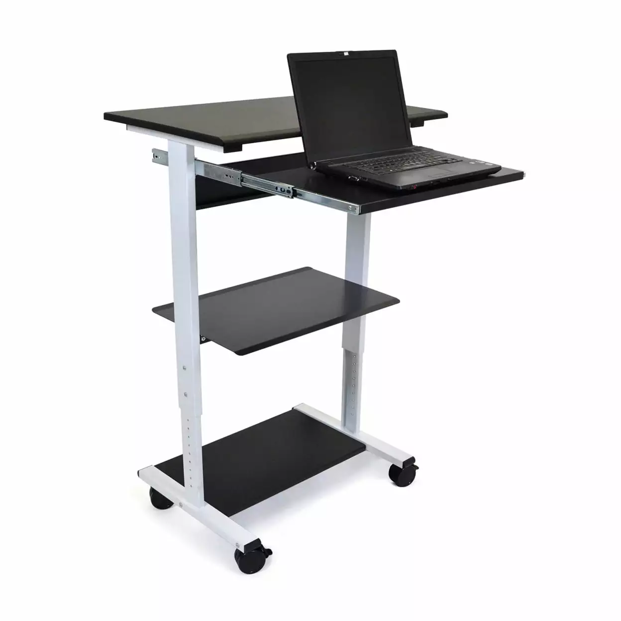 Offex -STAND-WS30 Mobile 3 Shelf Adjustable Stand Up Workstation Black