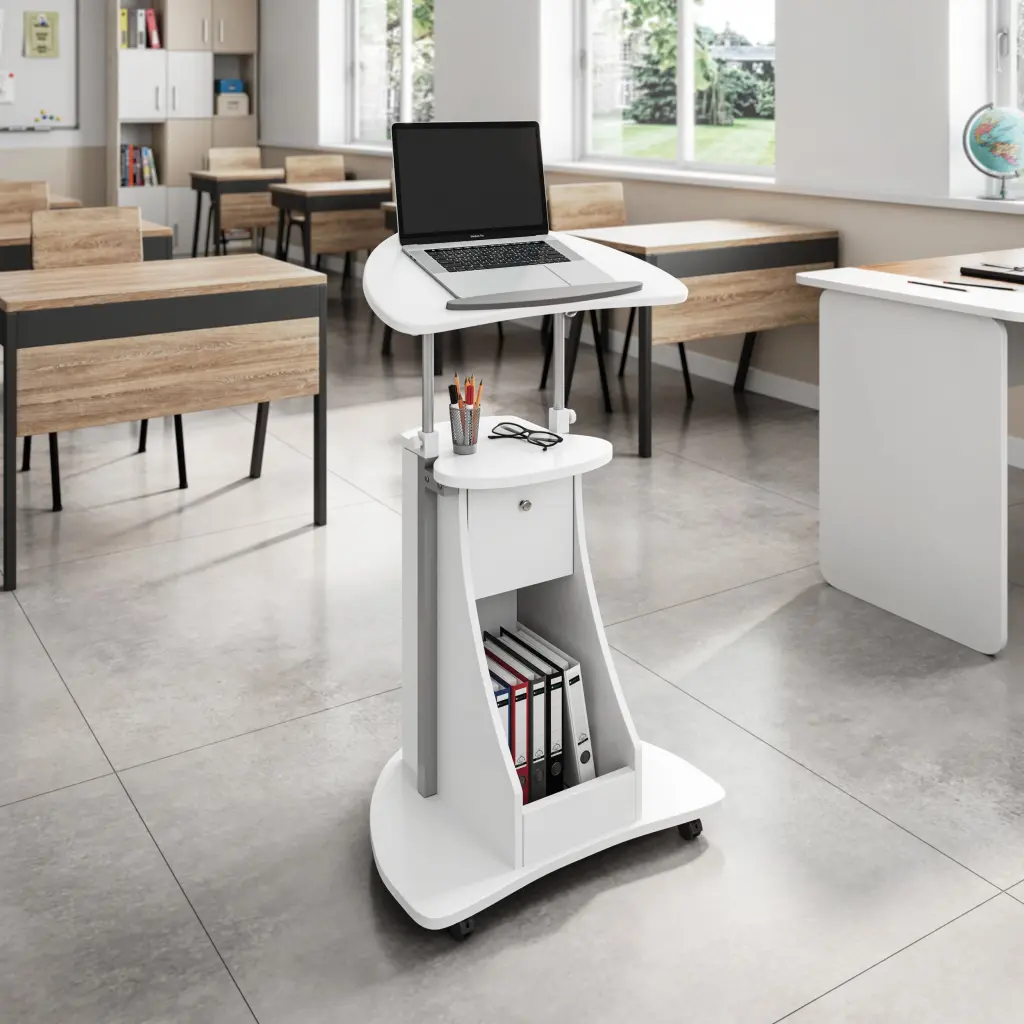 Techni Mobili Sit to Stand Rolling Adjustable Laptop Cart Storage technimobili