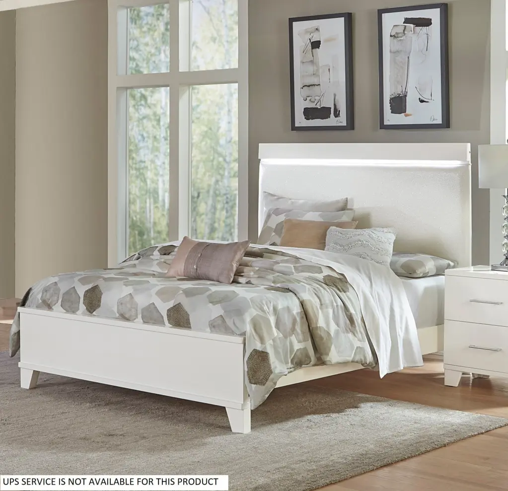 White High Gloss Finish Modern Queen Bed LED Light Headboard kanepe