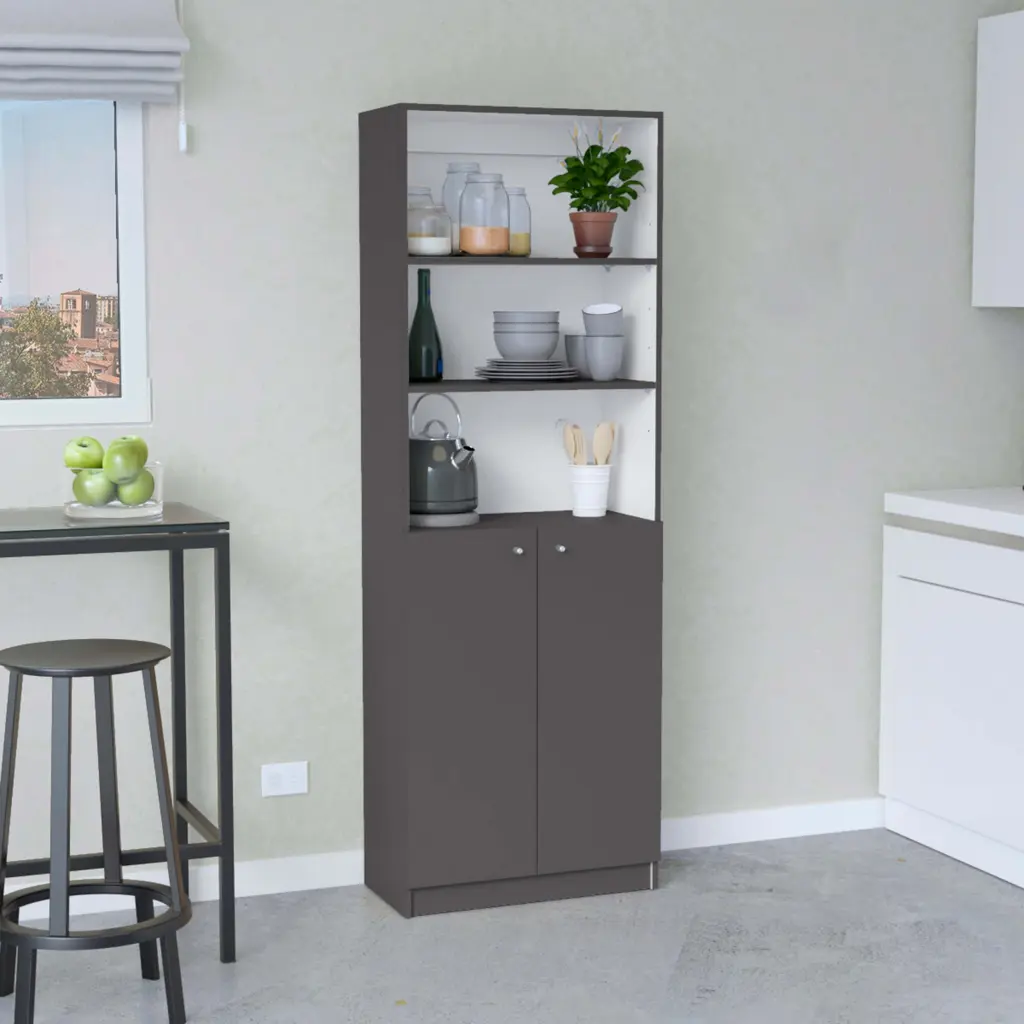 Home 2 Door Bookcase Modern Storage Unit Dual Doors and Multi Tier tuhome
