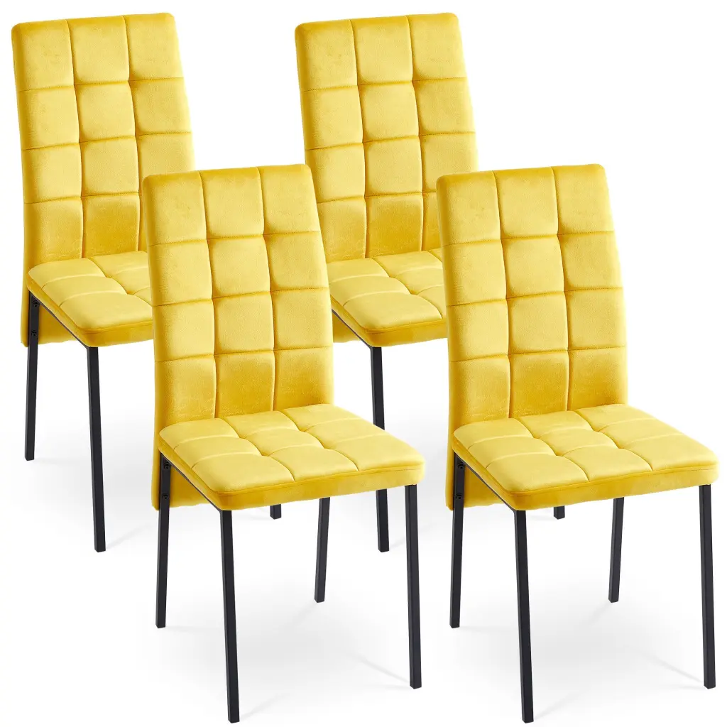 Yellow Velvet High Back Nordic Dining Chair Modern Fabric Upholstered bn smart home w1164