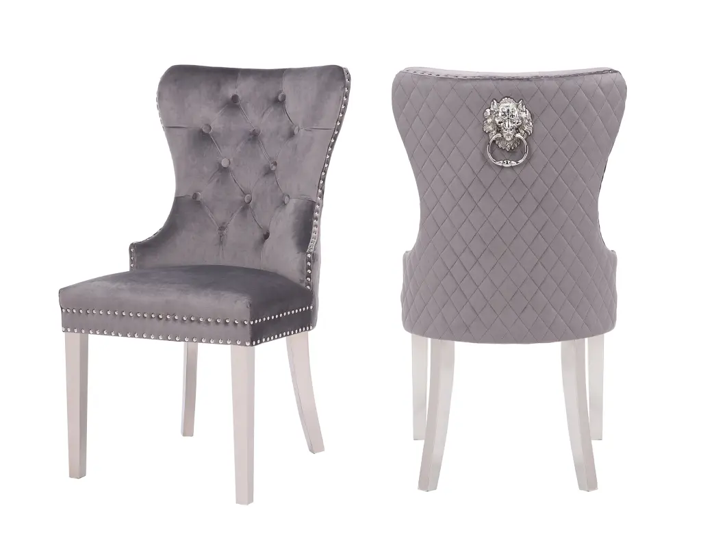 Simba Stainless Steel 2 Piece Chair Velvet Fabric Dark Finish galaxy home furnishings