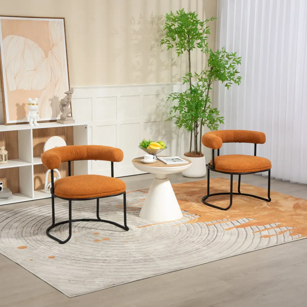 Coolmore Boucle Dining Chairs Set 2 Mid Century Modern Curved Back Kitchen Chairs house hold-w1588